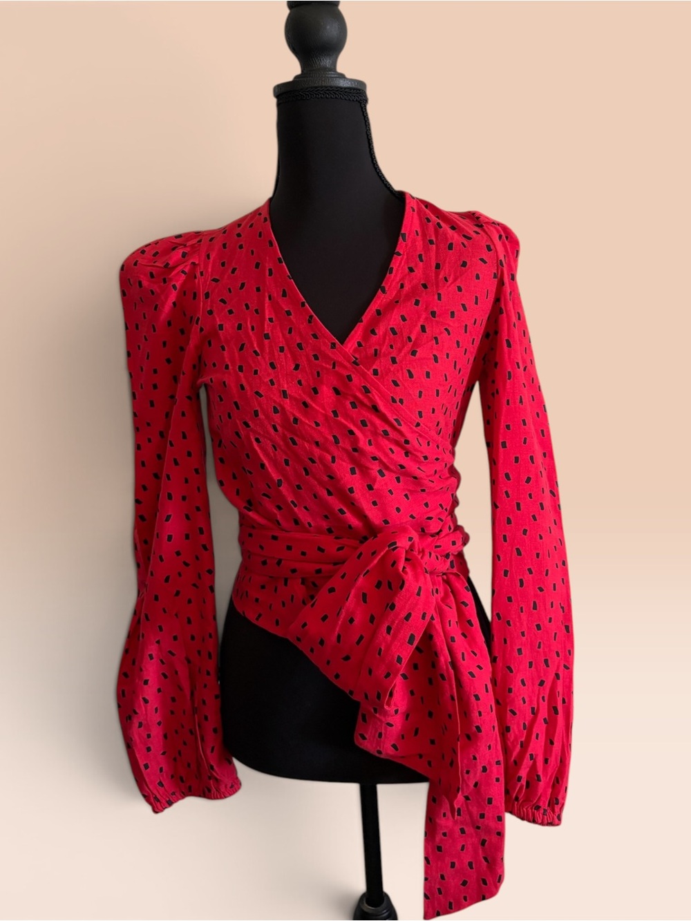 Billabong Red Wrap Blouse with Black Dot Print
